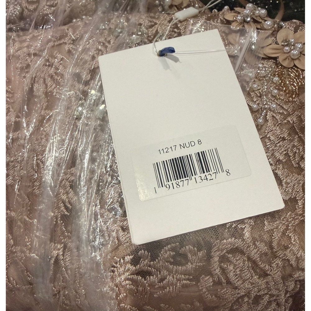 NWT Mac Duggal 11217 Nude Illusion Neckline Long Sleeve Embroidered Dress SZ 8 - Picture 7 of 12